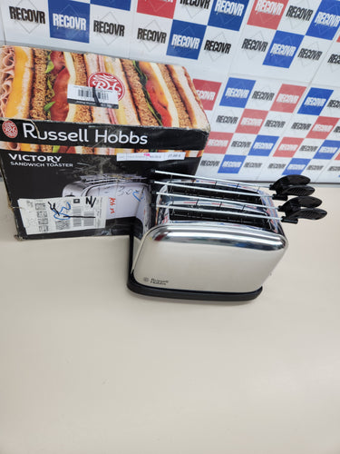 Tostadora 2 Rejillas para Sándwiches, 2 Ranuras Cortas y Anchas, Tostador para 2 Rebanadas, Bandeja Recogemigas, Función Cancelar y Descongelar, Acero Inox., Plata - 23310-57 Russell Hobbs Victory